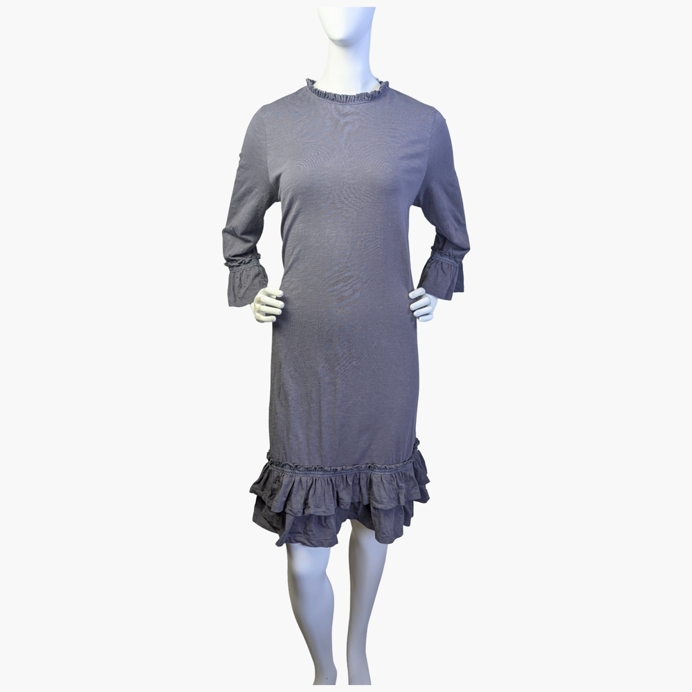 Odd Molly Organic Cotton Grey Ruffle Knit Dress | Size Medium